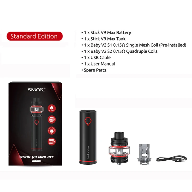 Набор для вейпа SMOK Stick V9 Max 4000 мАч 8 5 мл с катушкой S1 S2|Системы нагревания табака и