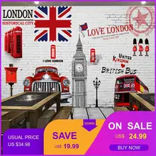 Пользовательские размеры фото 3D Лондон Ретро Фреска бар коробка кафе КТВ фон стены чай Ресторан Обои фреска кирпичные обои 3d