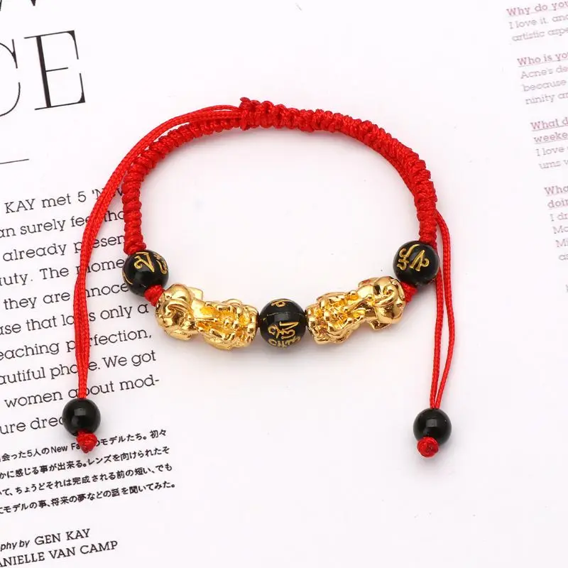 

Buddhism Six Words Gold Pi Xiu Kabbalah Red String Bracelet Evil Eye Protection U50C