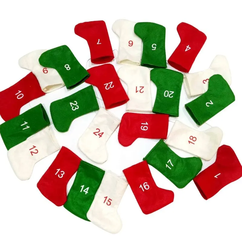 Нетканые рождественские подарочные чулки с календарем, 24 обратный отсчет в днях, календарь, гирлянда, чулки на Рождество