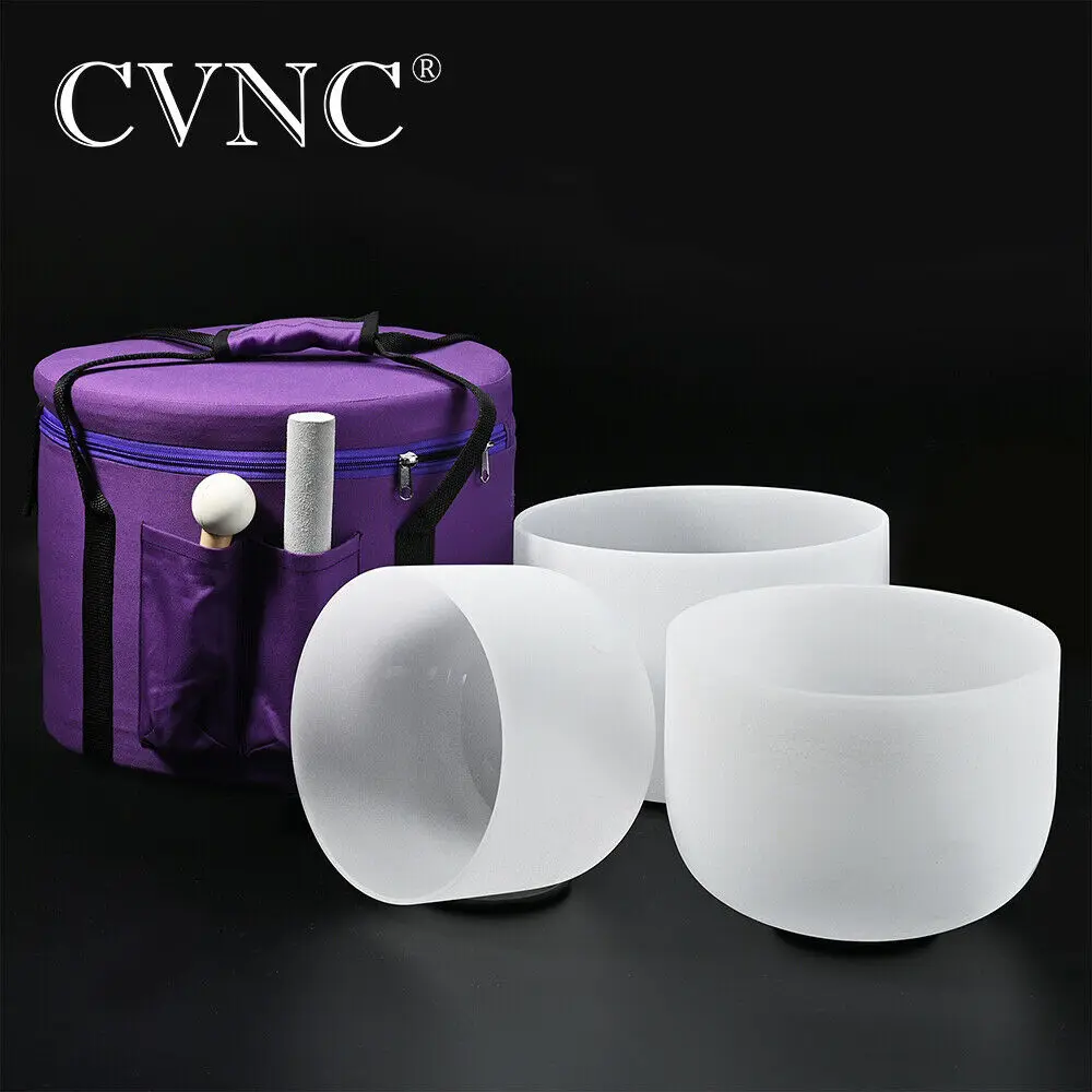 CVNC 432Hz Набор из 3 шт 8 &quotA 10&quot F 12 &quotC матовые кварцевые хрустальные поющие чаши с