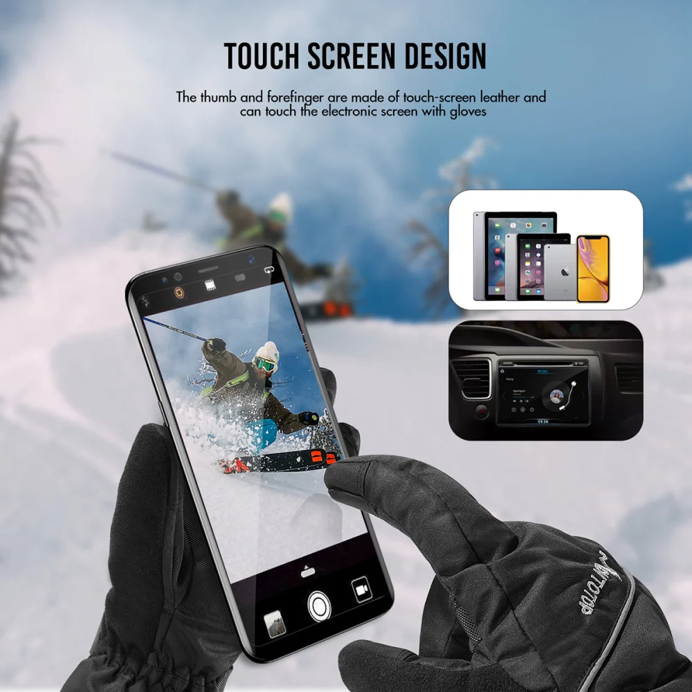 

MOVTOTOP Ski Insulated Warm Winter Snow with Touch Screen Function Fits Both Men Black (Size)