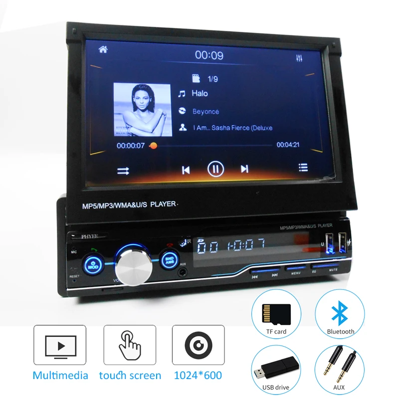 US $127.99 1 Din Carplay Radio Car Audio Bluetooth Handsfree Stereo Receiver Mirror Link MP5 USB TF 7 Touch Screen Head Unit PHYEE T100C