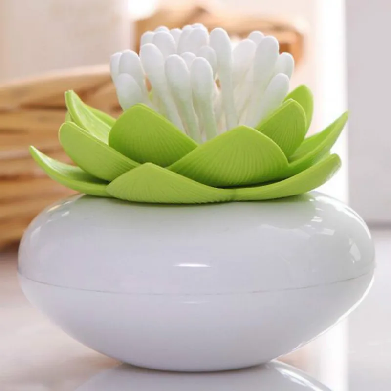 Lotus Flower Container Toothpick Case Cotton Swab Box Vase Decor 