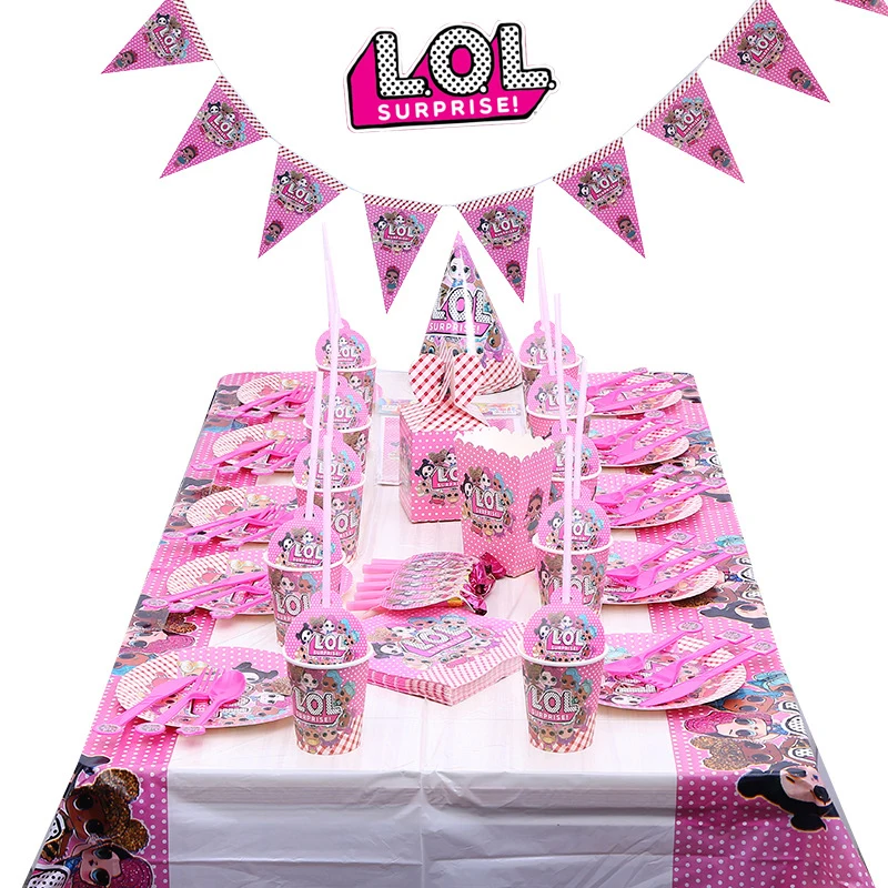 Original LOL Surprise Dolls Birthday Party Sets Party Decoration Supplies Holiday Cup Plate Spoon Cake Stand Activity Event Kids