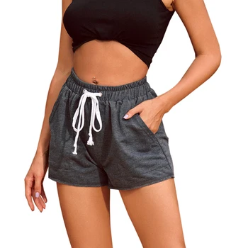 

Casual Women Home Shorts Loose Dark Gary Colour Short Pant High Waist Elastic Bandage Ladies Comfortable Sleep Shorts
