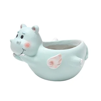 

2Pcs Cartoon Design Planters Shy Hippo Flowerpot for Office Shop Home