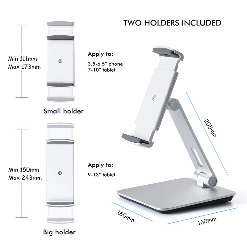 

Adjustable Tablet Holder Aluminum Alloy Phone Bracket Foldable 360 Swivel for iPhone iPad JLRL88