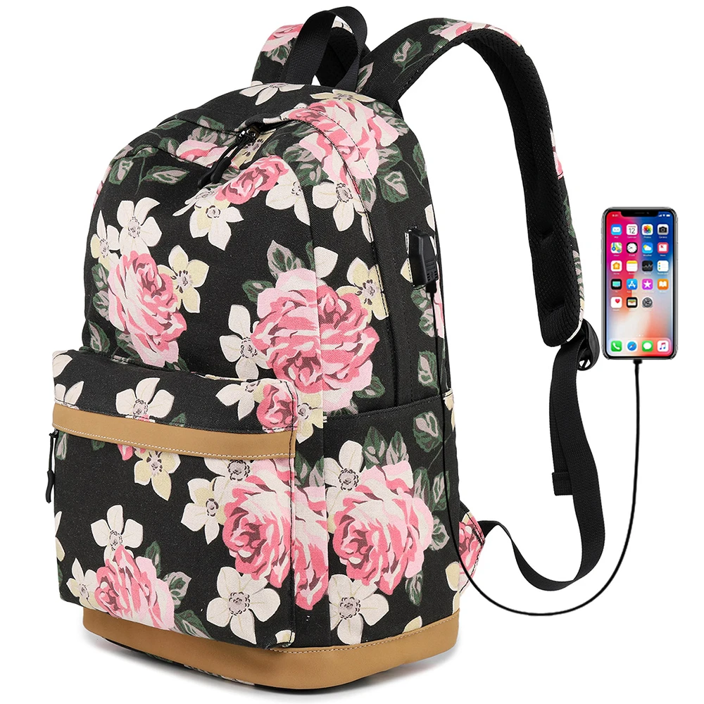 

WENYUJH Women Printing Backpack Female School Bag Canvas Women Backpack USB Charging Backpacks For Teenager Girls Shoulder Bag