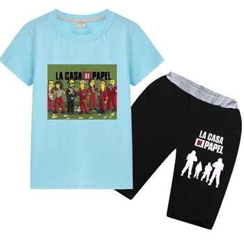 

money heist Wrestler kids Girls suit Cartoon Clothes t shirts Short sleeve +trousers Christmas Shirt Game Creeper thanksgiving