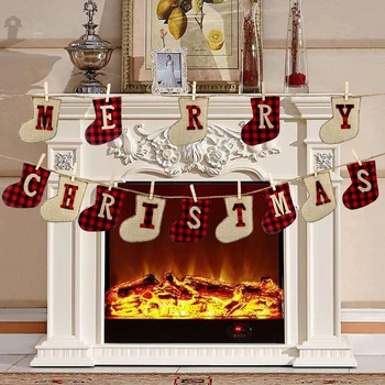 

Merry Christmas Banners Paper Hanging Flags Sock Xmas Tree Bunting Garland Home Fireplace Decorations 2021 Happy New Year