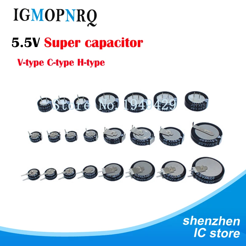 5.5V Super Condensatore 0.1F 0.22F 0.33F 0.47F 1F 1.5F 4.0F V-Type C-Type H-Type Button Condensatore Farad
