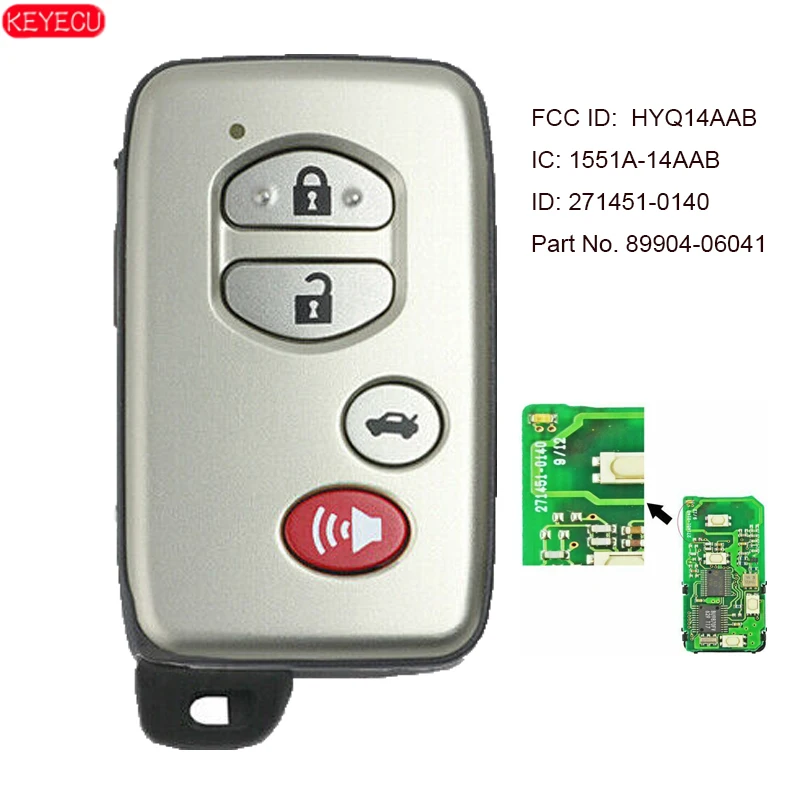 KEYECU Smart Prox Key Remote 312/314.3/315/433.92MHz 4 Button Fob for Toyota Camry 2007 2008 FCC: HYQ14AAB P/N: 89904-06041