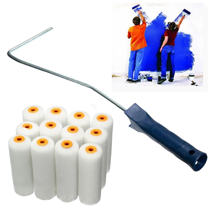 DWZ 12pcs Craft Wall Varnishing Foam Painter Brush Heads with Paint Roller Handle