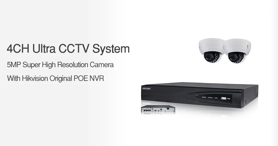 4CH CCTV системы 2 шт. ультра 5MP купольная камера видеонаблюдения с питание по сети еthernet IK10 с Hikvision 4POE NVR DS-7604NI-K1/4 P DIY комплекты видеонаблюдения