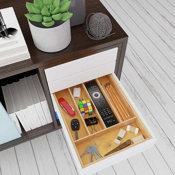 

Bamboo Drawer Storage Box with 5 Compartments of Kitchen Silverware Storage Box, Cutlery Storage Tray - Bamboo Storage Box Cutle