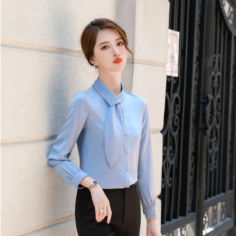 Elegant Grey Long Sleeve Blouses Shirts 