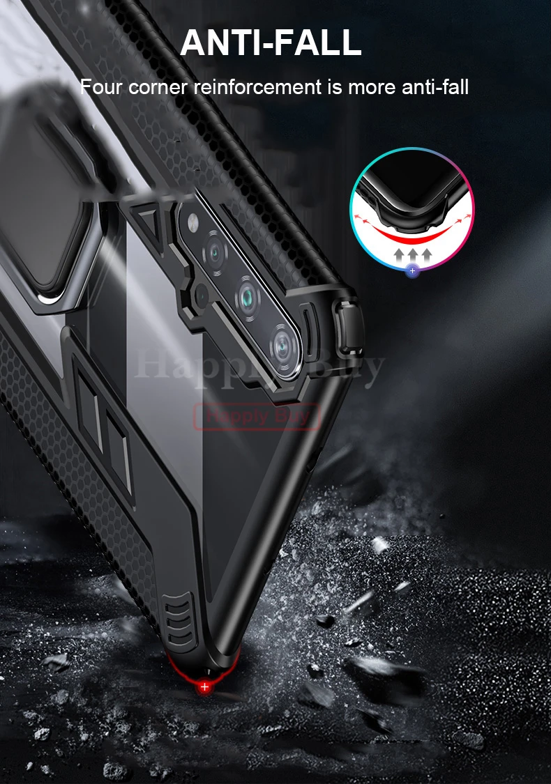 Кольцевой кронштейн чехол для телефона для huawei Honor 20 Pro чехол противоударный Прозрачный чехол для huawei Honor V20 9X Pro чехол задняя крышка