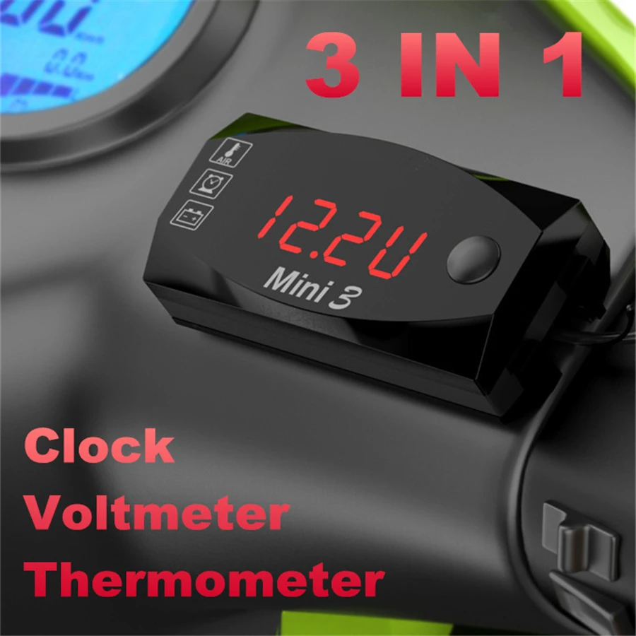Smoku Motor Universal Waterproof Super Slim Mini-3 Indicator Voltmeter+Air Temperature+Time 