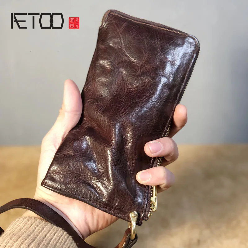 Мужской тонкий кошелек AETOO из мягкой кожи повседневный бумажник ручной работы в
