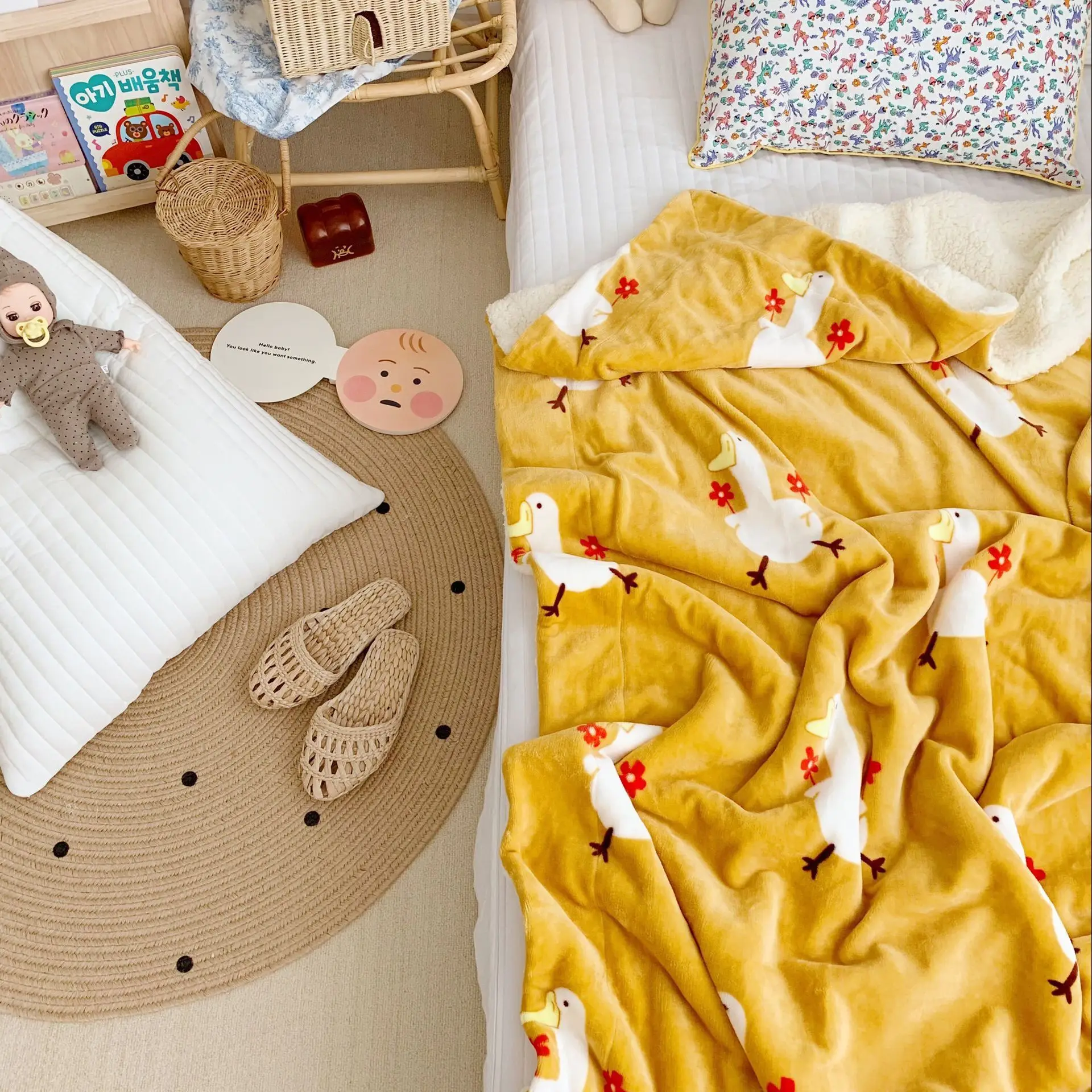 AAG, милое Двухслойное детское одеяло с рисунком из мультфильма, Кашемировое одеяло из овечьей шерсти для новорожденных, плотное Фланелевое детское одеяло с принтом, Комплект постельного белья