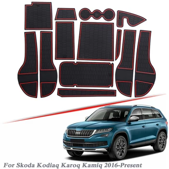 

13pcs Car Styling Gate slot pad For Skoda Kodiaq Karoq Kamiq 2016-2020 Silica Gel Door Groove Mat interior Non-slip Accessory