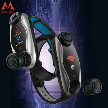 

T90 Fitness Smart watch Bracelet Wireless Bluetooth Earphone 2 In 1 Bluetooth 5.0 IP67 Waterproof Sport band Wristband fitness