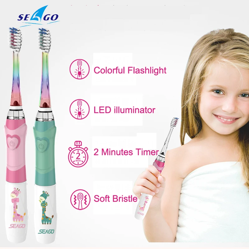Seago Electric Toothbrush for Kids Cute Colorful LED Flashlight 16000 Strokes 1 Brush Handle+2 Replacement Heads Children Age3+ Seago Electric Toothbrush for Kids Cute Colorful LED Flashlight 16000 Strokes 1 Brush Handle+2 Replacement Heads Children Age3+