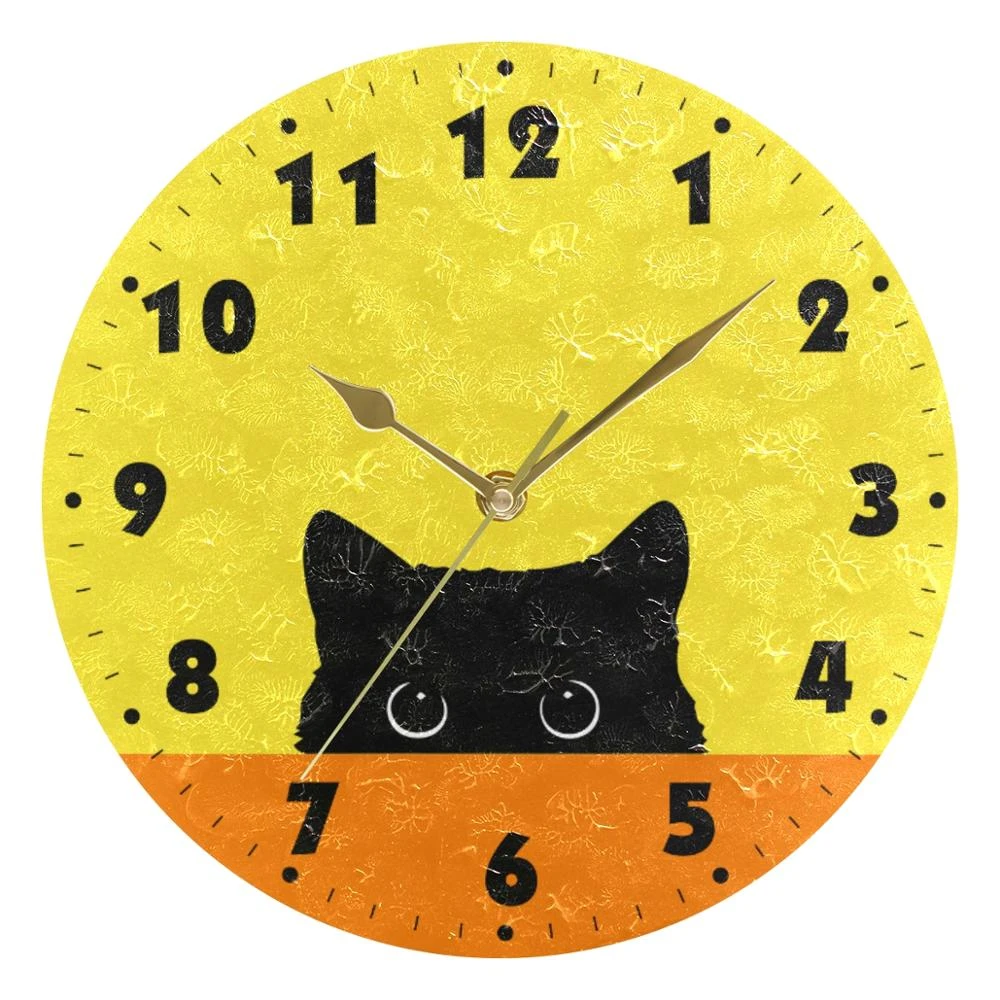 25cm Round Cat Face Hanging Wall Clock Diy Non Ticking Silent Wall