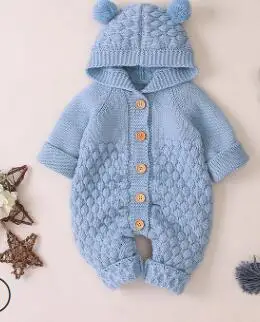 Детские вязаные комбинезоны с рисунком медведя; вязаные осенние комбинезоны для новорожденных мальчиков; зимняя одежда с длинными рукавами; свитер для малышей; Детский комбинезон - Цвет: BLUE 5