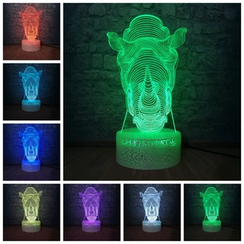 

Free Shipping Rhino 3d Lamp Led 7 Color Remote Control Acrylic Stereo Desk Lamp Table Animal Design Decoration Child Xmas Gift