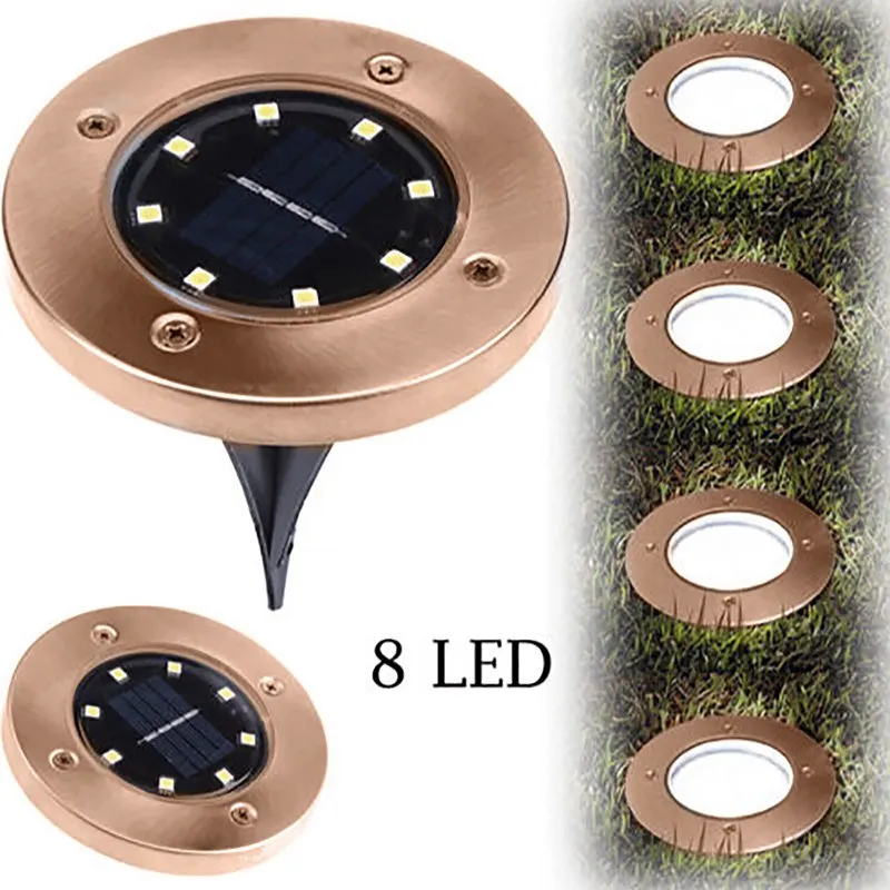 

1/2/4 Pcs 8 LED Bronze Color Solar Power Buried Light Underground Lamp Outdoor Path Way Garden Decking