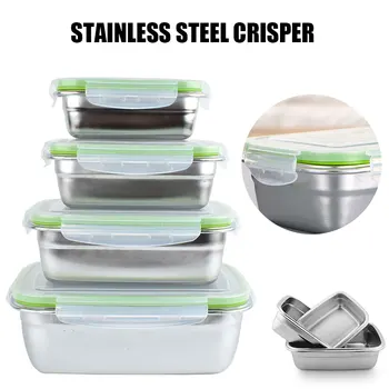 

Lunch Box 4 Size Dinner Pail Tableware School Bento Box Portable 304 Stainless Steel Storage Food Container Visible Sealed
