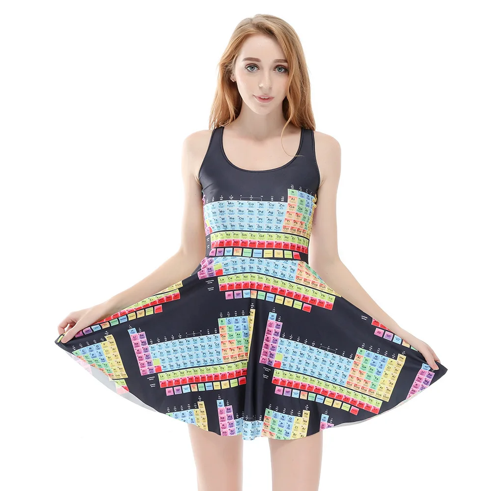 New Product Listing Personality Chemistry Element Periodic Table Dress Digital Printing Pleated Jumpsuit Skirt Chemical