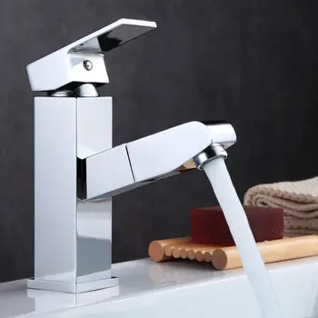 

Basin Faucet Tap Single Handle Chrome Finish Retractable Hole Deck Mounted Wash Hot Cold Mixer Bathroom Kitchen Sink No Water In