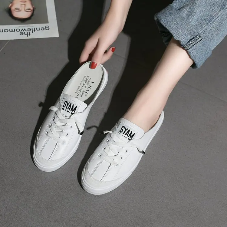 

2019 New Style Spring And Summer Women's ban tuo xie No Heel Lazy Slip-on Korean-style Versatile Non-with White Shoes