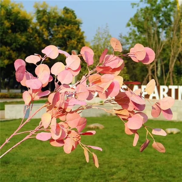 20 шт Поддельные длинные Стволовые матовые яблонные листья 33,8" длина имитация эвкалипта зеленые для дома Декоративные искусственные растения - Цвет: Розовый
