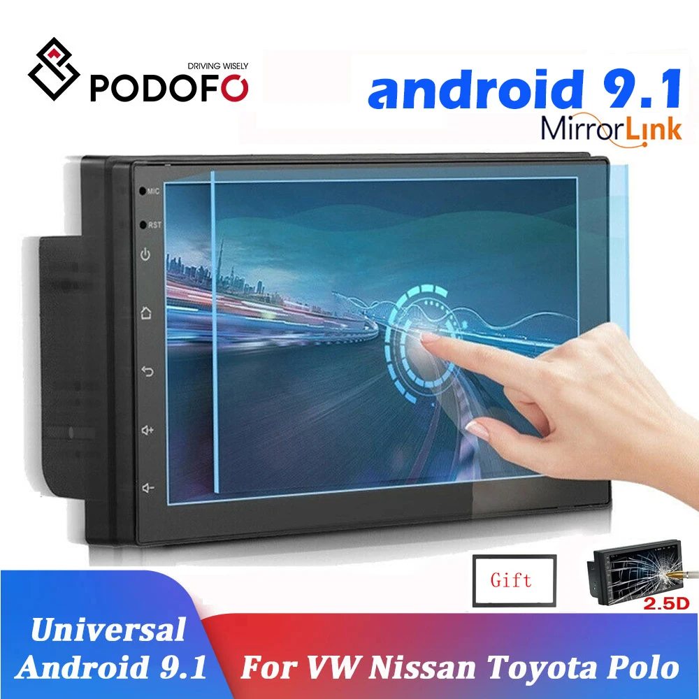 Podofo Android 2Din Car Radio Multimedia Player Universal 2din Auto Stereo Receiver GPS for Volkswagen Nissan Hyundai Kia Toyota