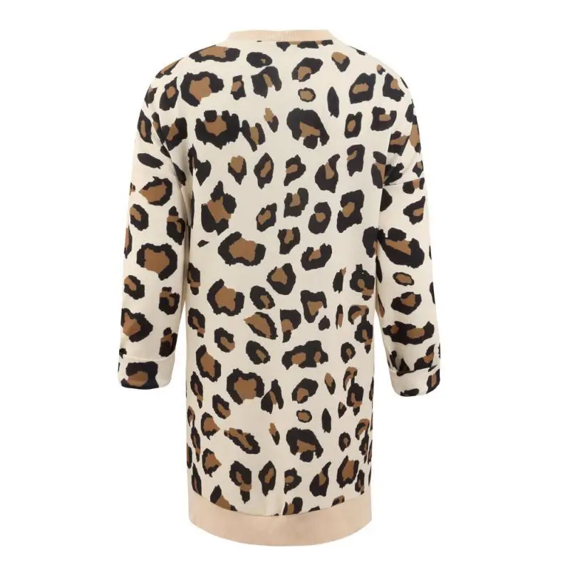 Sexy Leopard Printed Cardigan Pockets Women Autumn Winter Harajuku Long Sleeve Fashion Casual Slim Cardigan Long Coat