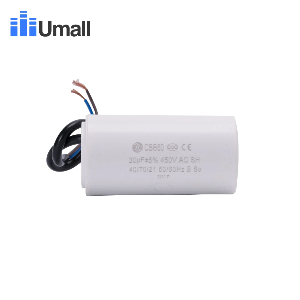 CBB60 450V 30 мкФ запуск двигателя конденсатор для электрической машины два провода