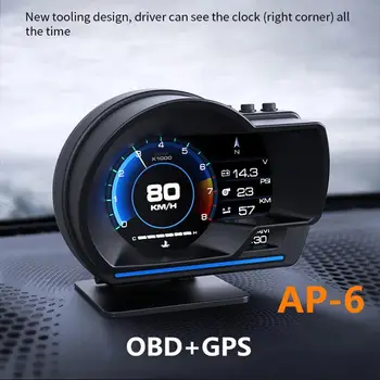 

AP-6 Head Up Display Car HUD OBD2 GPS Smart modification gauge LCD Multi-function Digital Meter Alarm Ambient LightMeter