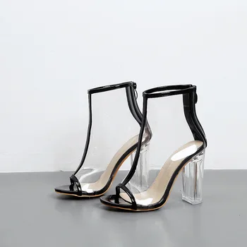 

Women Sandals Perspex High Heels PVC Clear Crystal Classic Open Toe Ankle Boots High Quality Fashion Shoes Woman Pumps