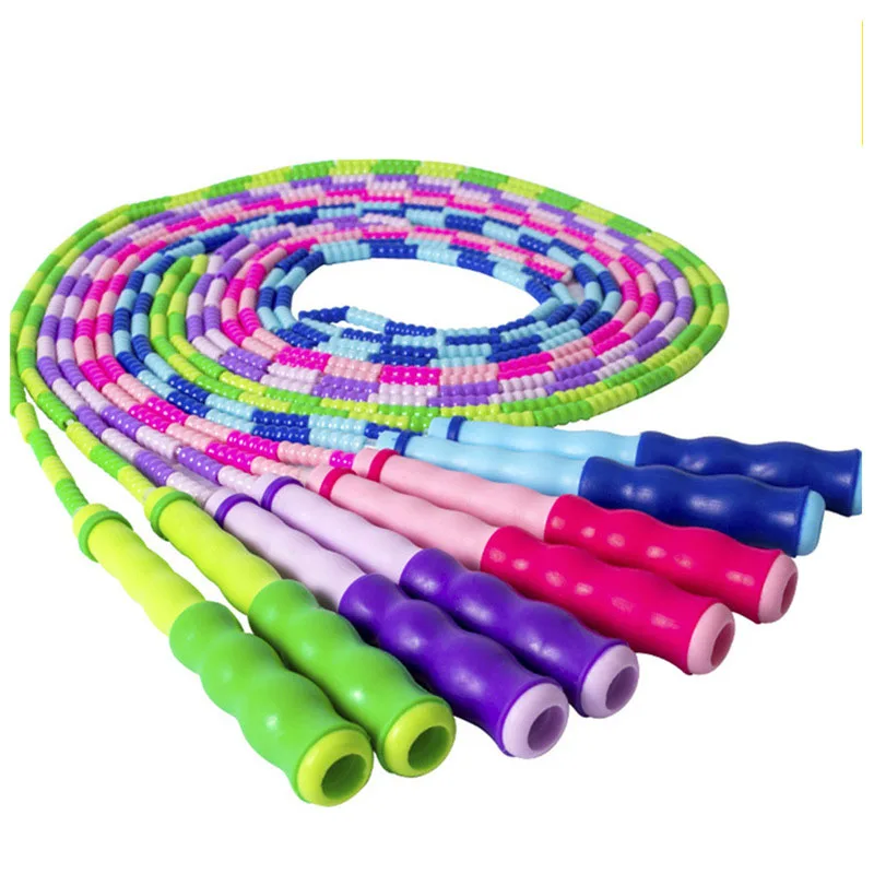 

Bead With PVC Handle Jump Rope Durable Bamboo Skipping Rope Beads Soft Beaded Segmented Plastic Adjustable Kids Jump Rope
