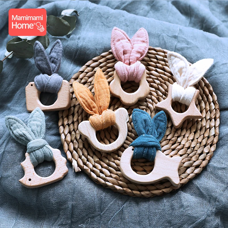 

1pc Baby Wooden Teether Animal Pendant Beech Rodent Cotton Bibs Rabbit Ears Wooden Blank Children'S Goods Christmas Gifts Toys