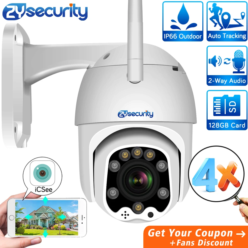 

1080p 4X Auto Zoom WiFi PTZ IP Camera Outdoor Wireless Speed Dome Camera Auto Tracking CCTV Security Surveillance Camera iCSee