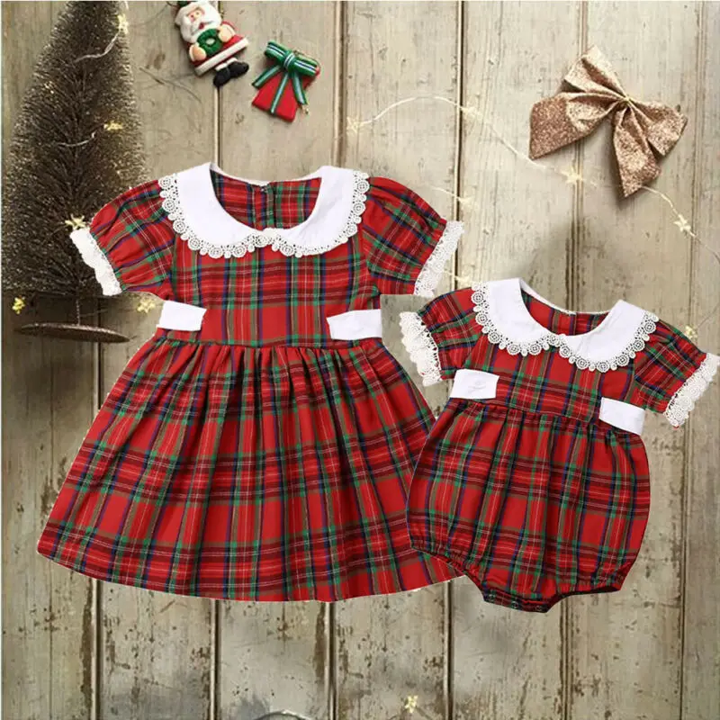 

Family Matching Outfits Big/Little Sister Matching Baby Girl Tops Romper and Dress Xmas Outfits Clothes