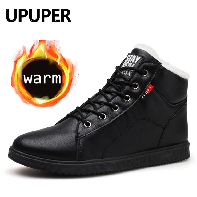 US $13.26 UPUPER 2020 Men's Winter Shoes Leather Ankle Boots For Men Winter Sneakers With Fur Plush Warm Shoe