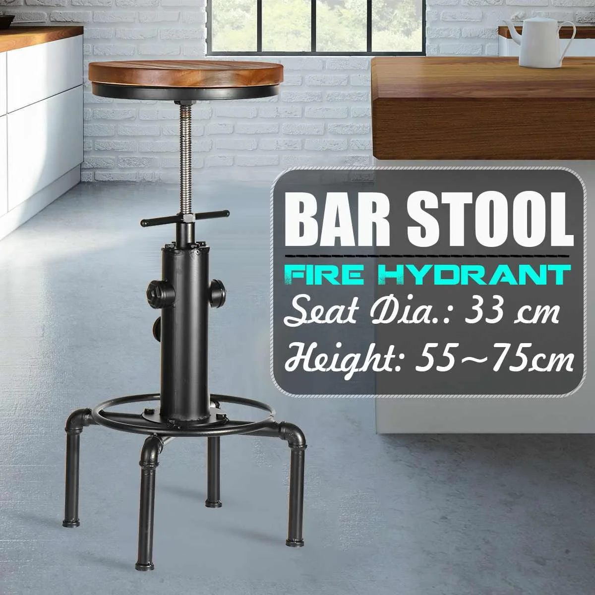 

NEW Vintage Metal Industrial Bar Chairs Height Adjustable Swivel Pinewood Top Kitchen Dining Chair Barstool Bar Chairs