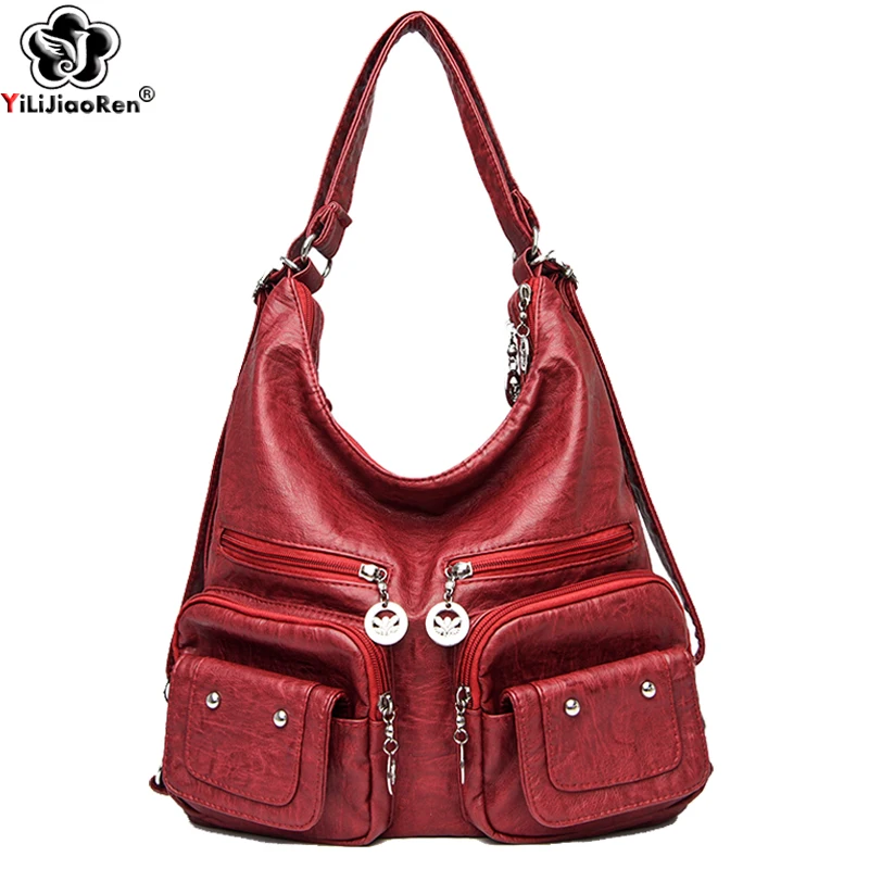 Casual Ladies Hand Bags Designer Luxury Multifunction Handbags Large Capacity Tote Bag Soft Leather Shoulder Bags for Women Sac