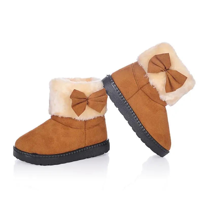 SKHEK Girls Snow Boots Winter Warm Flat Round Toe Kids Shoes Baby Children's Pink Black Soft Boots Size 21-38 - Цвет: Коричневый